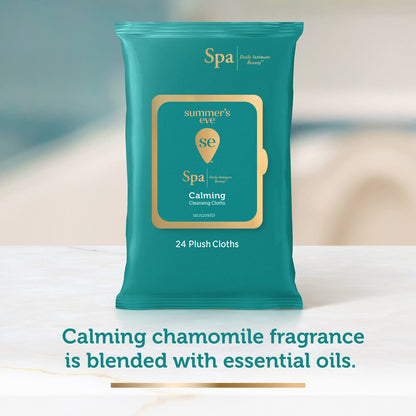 Summer's Eve Spa Calming Chamomile Feminine Wipes, 100% Plant Based*, pH balanced Plush Cloths