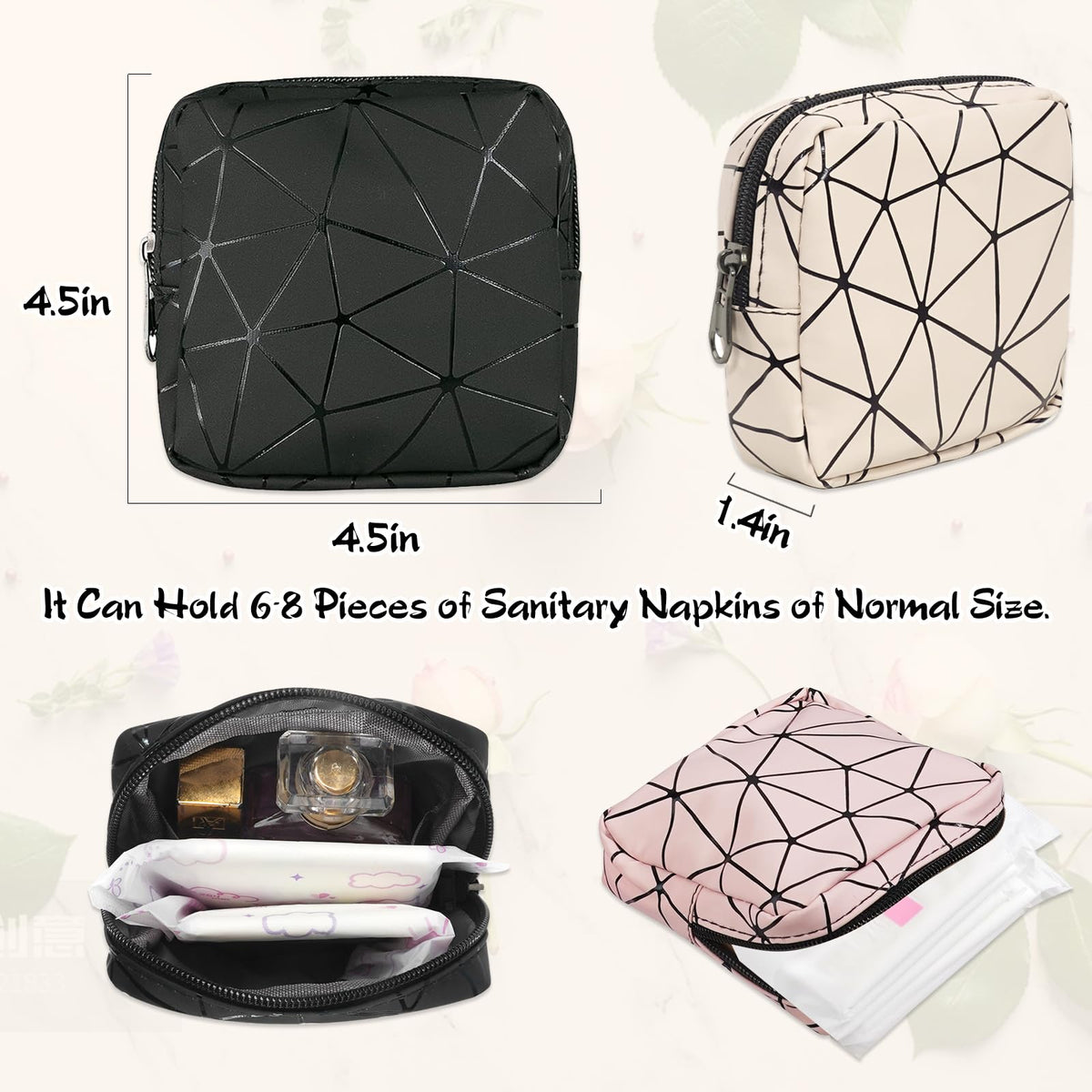 Yazabai Sanitary Napkin Storage Bag Pouch 4PCS Pads and Tampons Bags Pouches Portable