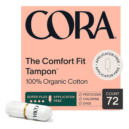 Cora 100% Organic Cotton Non-Applicator Tampons | Ultra-Absorbent, Unscented, Natural, Non-Toxic