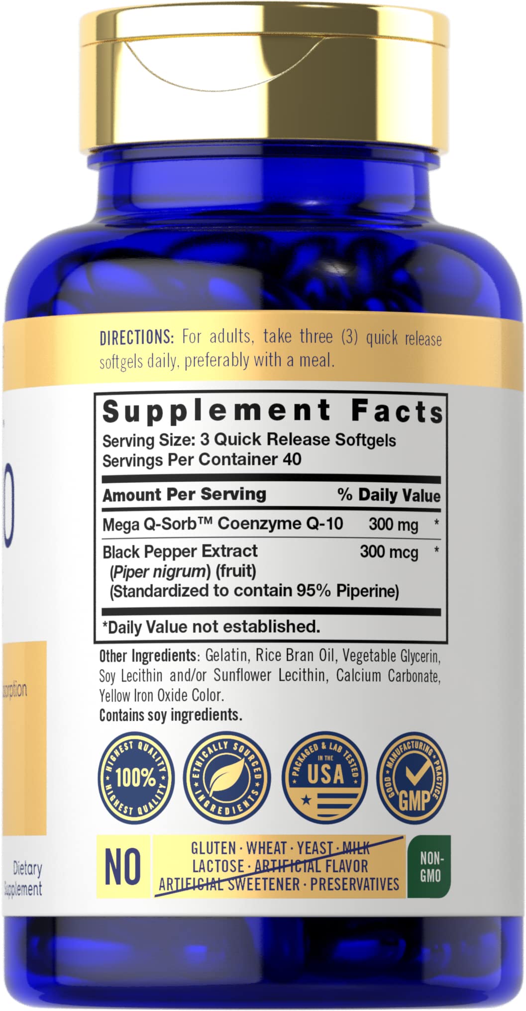Carlyle CoQ10 300mg - 120 Softgels - Mega Q-Sorb Coenzyme Q-10 - with Black Pepper