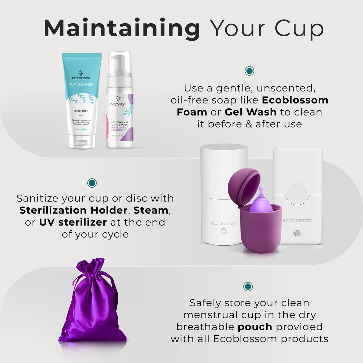EcoBlossom Reusable Menstrual Cup Set - The Most Reliable Medical Grade Silicone Period Cups