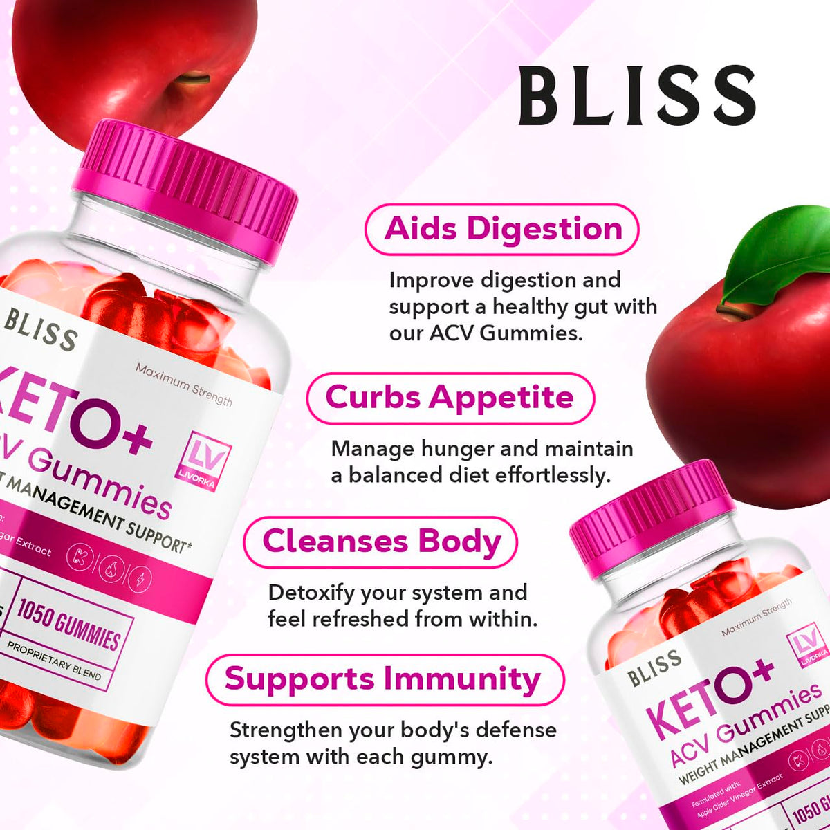 5 Pack - Bliss Keto ACV Gummies Advanced Weight Loss, Bliss ACV Active Gummies