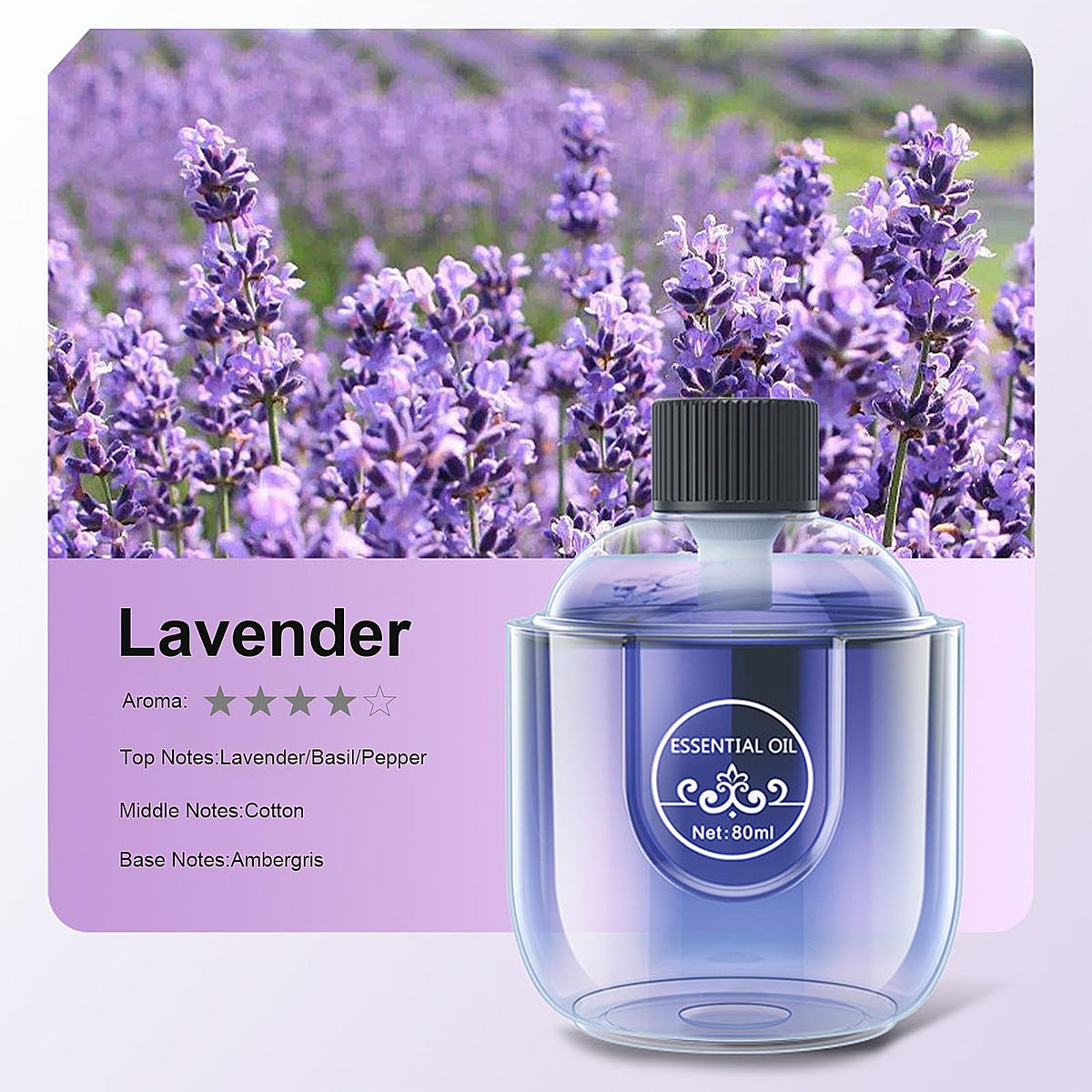 Mini Essential Oil Diffuser, Ultrasonic Mist Air Fresheners for Home with 80 ml Lavender Essential Oils