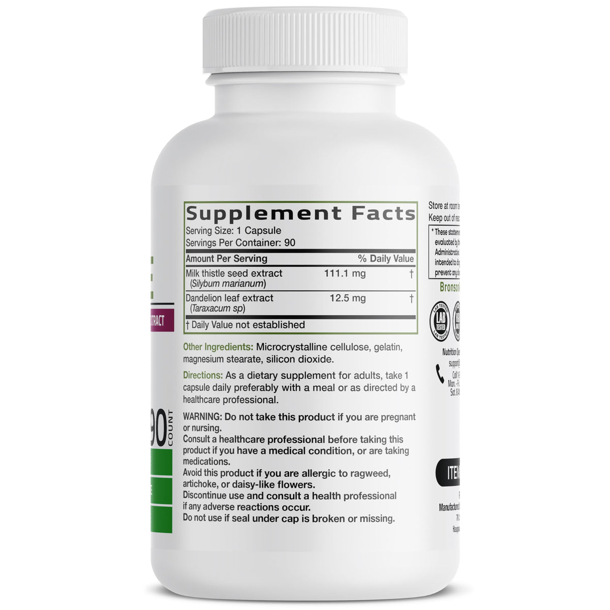 Bronson Milk Thistle Silymarin Marianum & Dandelion Extract, 120 Capsules - 2-in-1 Liver Cleanse, Health, Detox & Antioxidant Support, Non-GMO, Gluten-Free, Soy-Free