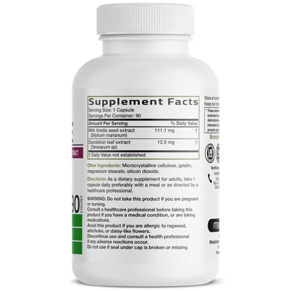 Bronson Milk Thistle Silymarin Marianum & Dandelion Extract, 120 Capsules - 2-in-1 Liver Cleanse, Health, Detox & Antioxidant Support, Non-GMO, Gluten-Free, Soy-Free