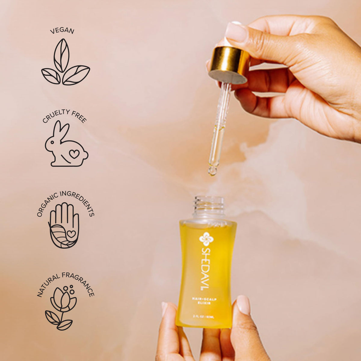 Shedavi Iconic Vegan Hair Serum with Botanicals - Growth Treatment for Women & Men's Dry, Damaged Hair and Scalp with Argan, Coconut, Castor, and Tea Tree Oils
