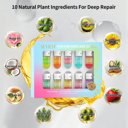 SEVICH Perfume Hair Oil Capsules 10-Pack, 2-in-1 Hair Treatment & Lightweight Serum, Heat & UV Protection, Frizz Control & Shine, Portable Travel Hair Care for All Hair Types