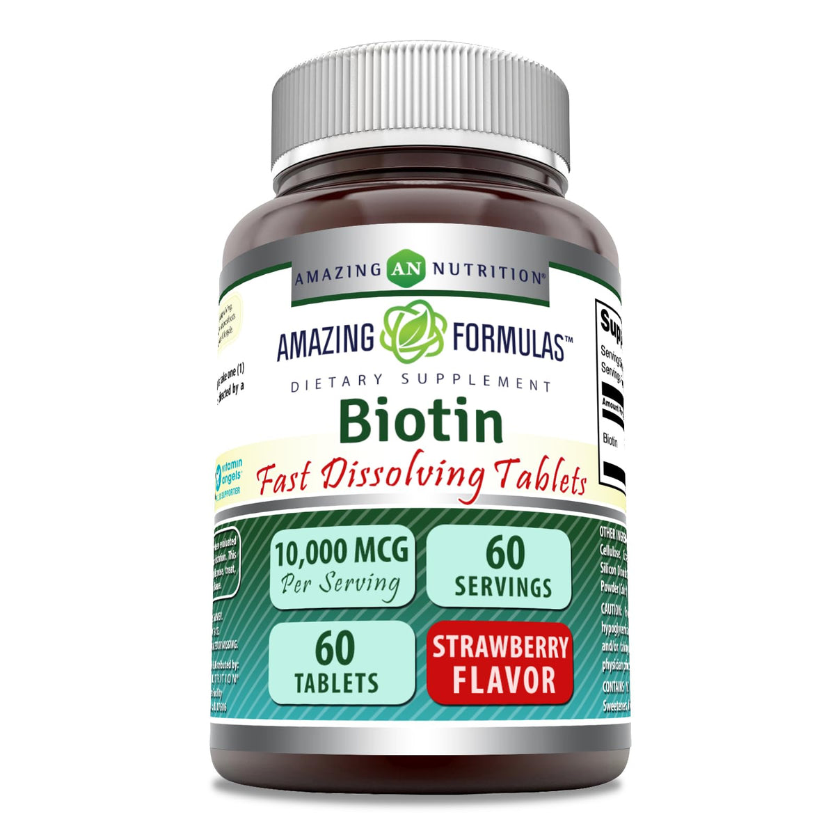 Amazing Formulas Biotin 10,000 mcg - Fast Dissolve Tablets - Non-GMO - Gluten Free Supplement - Made in USA (Strawberry, 60 Count)