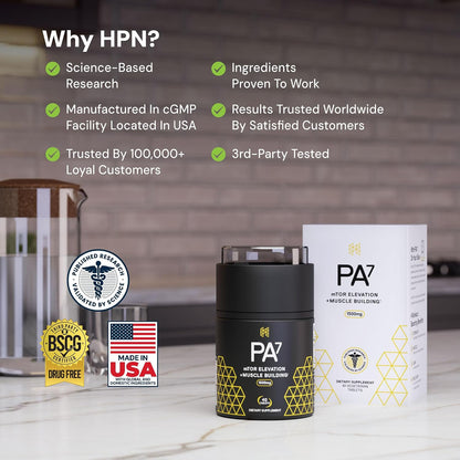 HPN PA(7) Phosphatidic Acid Muscle Builder Top Natural Muscle Builder - Boost mTOR - Build Mass and Strength from Your Workout - 10 Day Supply - Mediator phosphatidic acid with L-leucine supports protein synthesis, lean muscle and strength from training