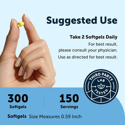 Micro Ingredients Extra Strength* Omega-3 Fish Oil Supplements 1,000mg Per Serving, 300 Softgels - Lemon Flavored - Burpless - EPA 180mg + DHA 120mg - Deep Sea Fish