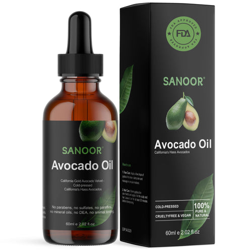 SANOOR Avocado Oil, Premium Carrier Oil for Hair, Skin & Body Care, Cold-Pressed Avocado Oil, Lightweight Oil for Massage, Hair Lengths, Scalp & Dry-Feeling Skin, Hexane-Free, 60 ml