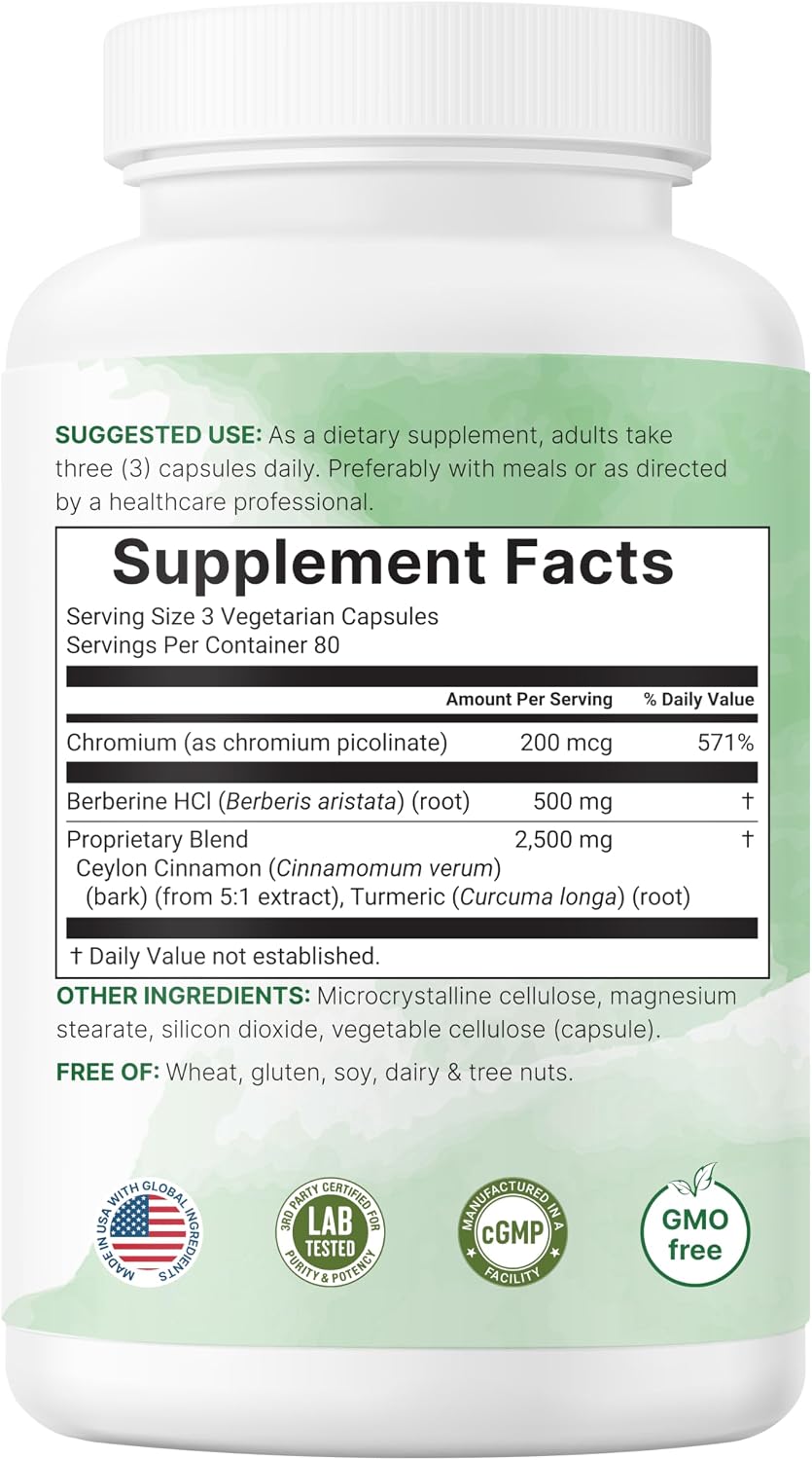 Micro Ingredients Berberine with Ceylon Cinnamon, 240 Veggie Capsules - High Absorption Berberine HCI Supplement + Turmeric Root & Cinnamon Bark Extract - Non-GMO, Gluten Free