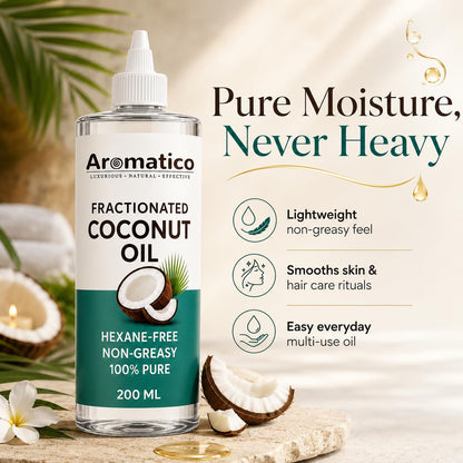 Aromatico Pure Fractionated Coconut Oil, Cold Pressed for Healthy Hair & Skin, Natural solution for Moisturised Skin, Hair Care & Body - 7 fl oz