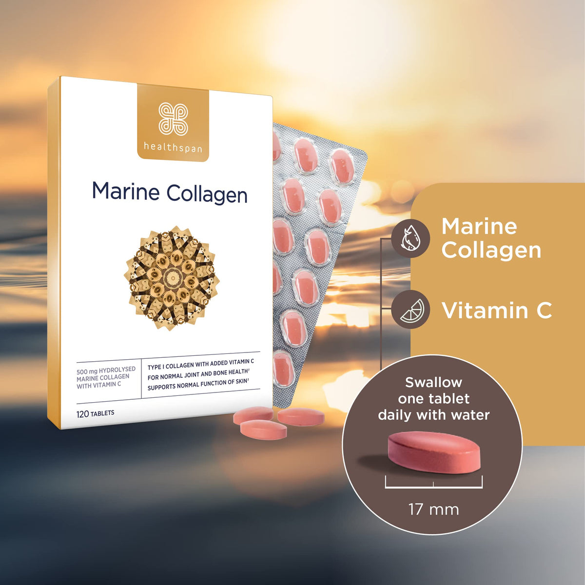 Healthspan Marine Collagen 500mg (120 Tablets) - Hydrolysed Type I Marine Collagen