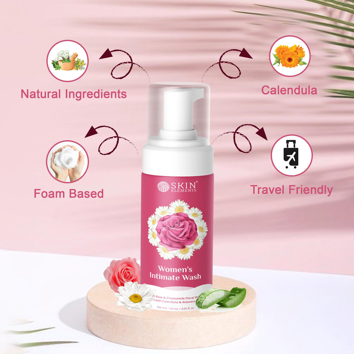 Skin Elements Intimate wash for Women (4.05 Fl Oz.) with Rose & Chamomile Water