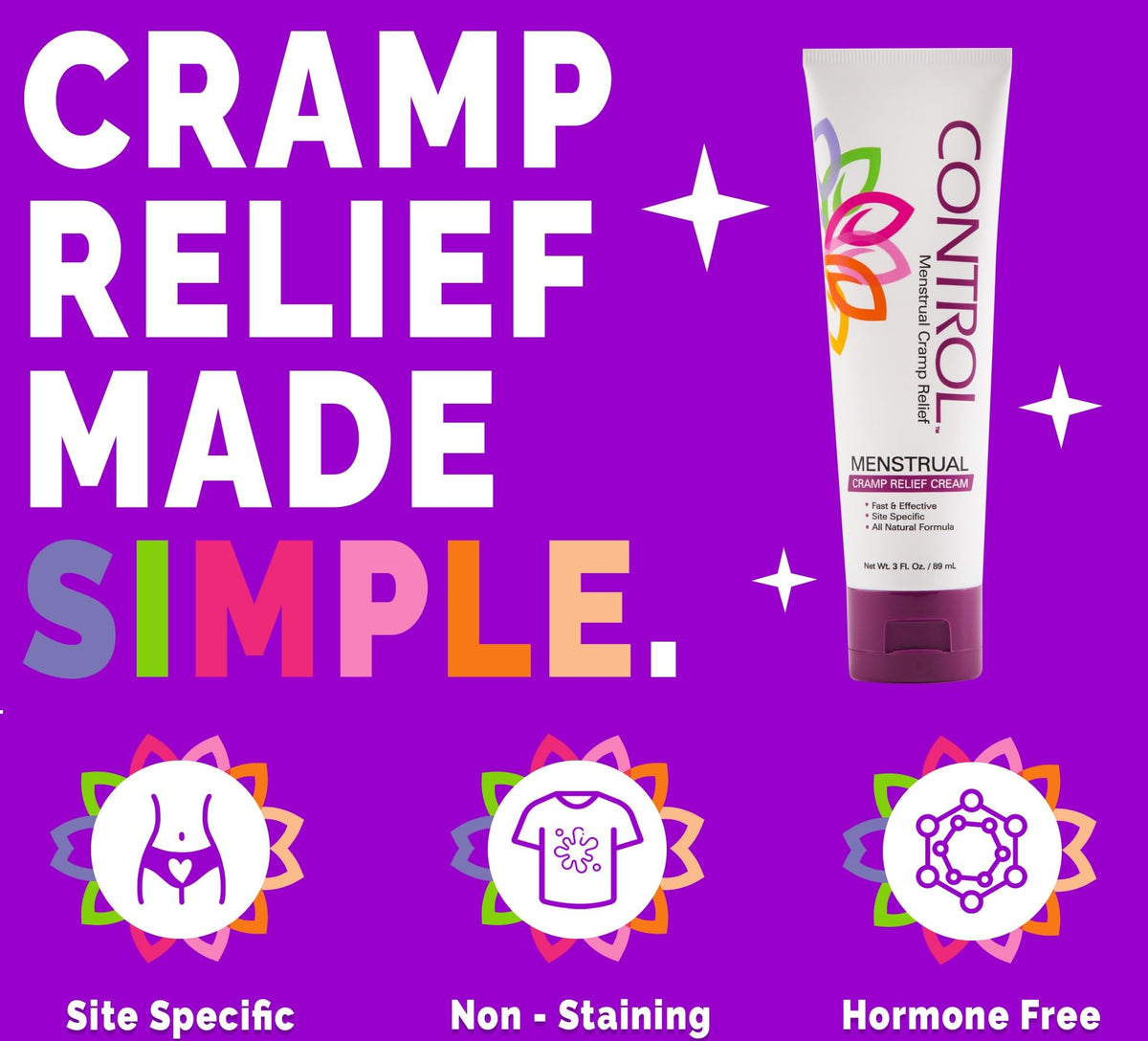 CONTROL, Menstrual Cramp Relief Cream, Topical Pain Relief for Period Cramps and PMS, Period Relief
