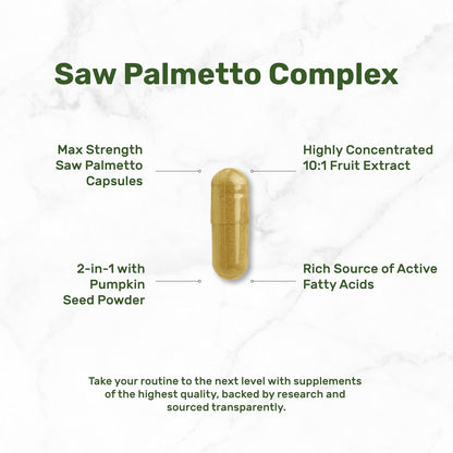 Saw Palmetto Supplement with Pumpkin Seed, 300 Capsules - Promotes Prostate Health - DHT Blocker - Hair Growth Vitamins, Maintain Normal Urinary Frequency