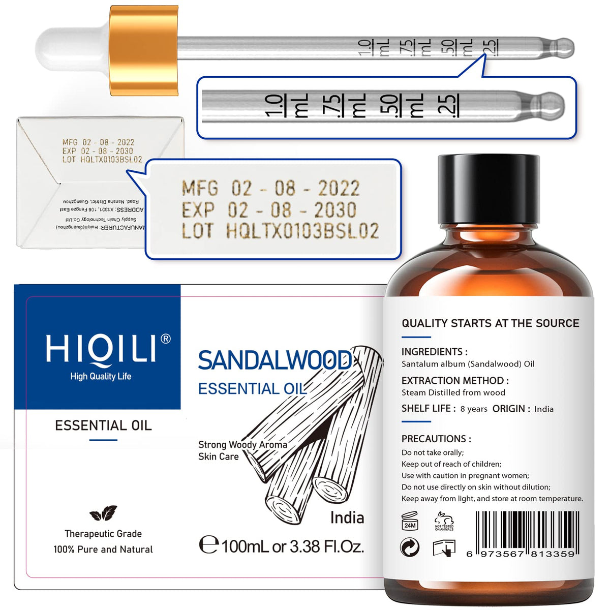 HIQILI Sandalwood Essential Oil and Sweet Orange Essential Oil, 100% Pure Natural for Diffuser - 3.38 Fl Oz