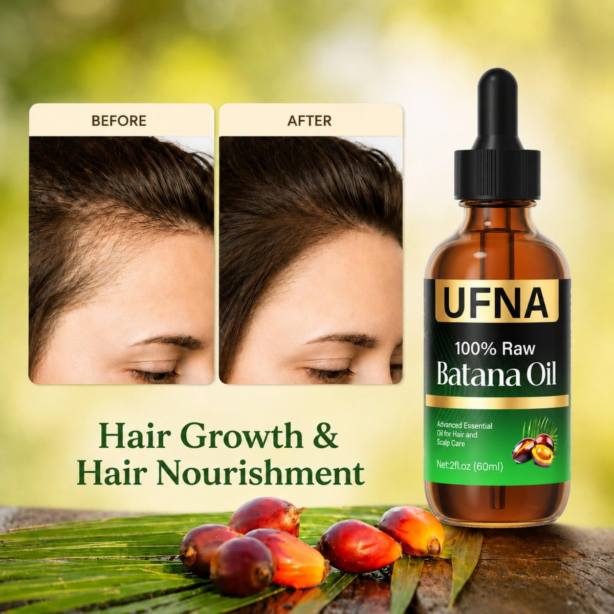 Batana Oil Hair Growth Serum -Traditional Honduran Formula for Thinner Hair, Thicker & Fuller Looking - Intensive Scalp & Root Nourishment - Non-Greasy-Enhances Thickness for Men & Women-60ml