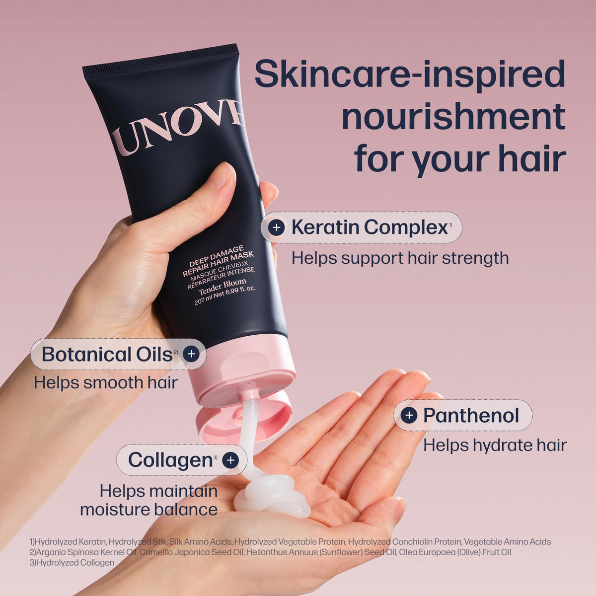 UNOVE Deep Damage Repair Hair Mask - Protein Hair Treatment & Hair Mask for Damaged Hair - Deep Conditioning & Keratin Hair Mask for Dry, Frizzy Hair - Korean Hair Care - Tender Bloom, 7 fl oz