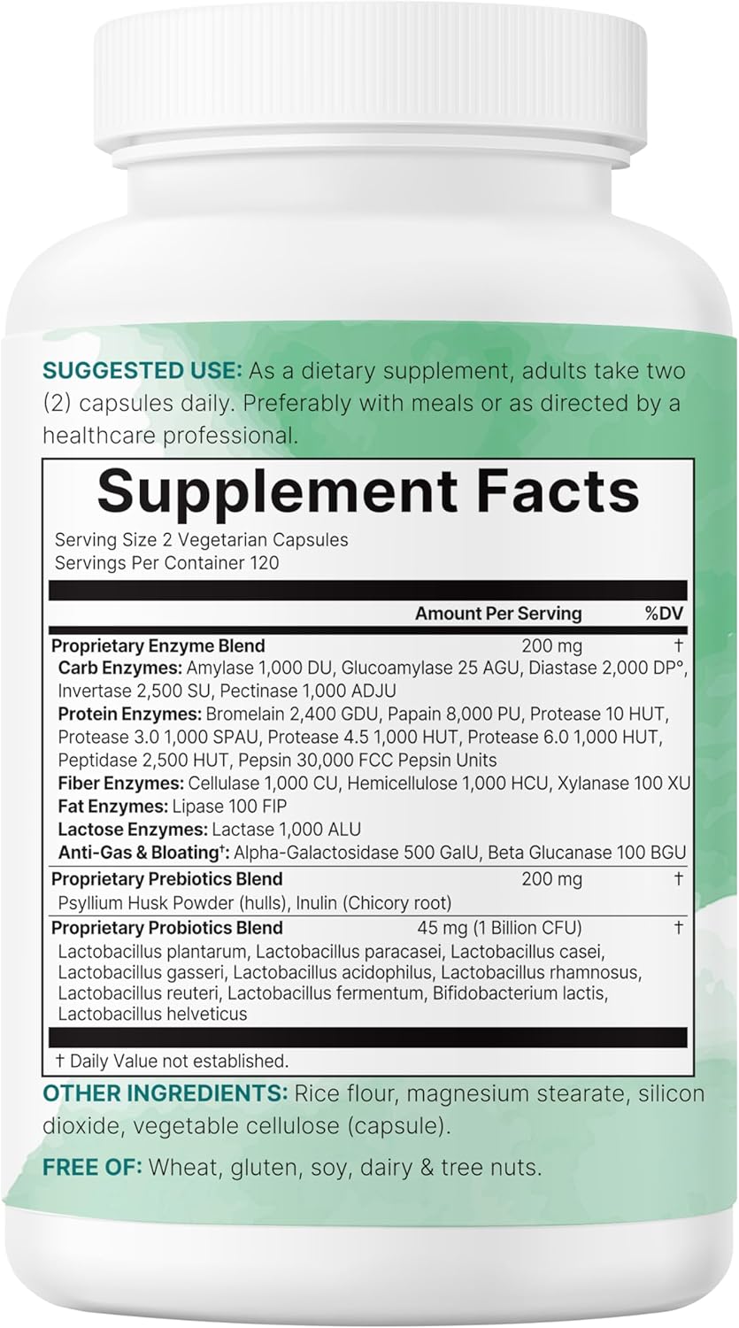Micro Ingredients Super Enzymes with Prebiotics & Probiotics, 240 Veggie Capsules - Digestive Enzymes for Women & Men - Probiotic, Bromelain, Psyllium Husk & More - Immune & Gut Health Support*