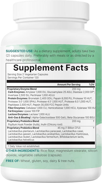 Micro Ingredients Super Enzymes with Prebiotics & Probiotics, 240 Veggie Capsules - Digestive Enzymes for Women & Men - Probiotic, Bromelain, Psyllium Husk & More - Immune & Gut Health Support*