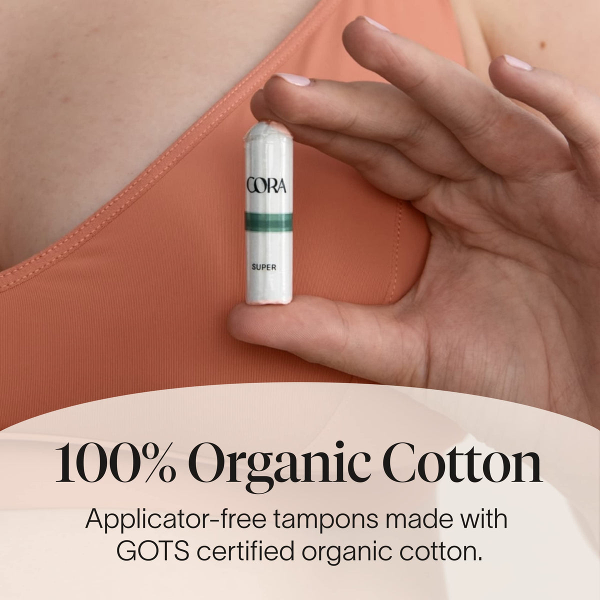 Cora 100% Organic Cotton Non-Applicator Tampons - Ultra-Absorbent, Unscented, Natural, Non-Toxic