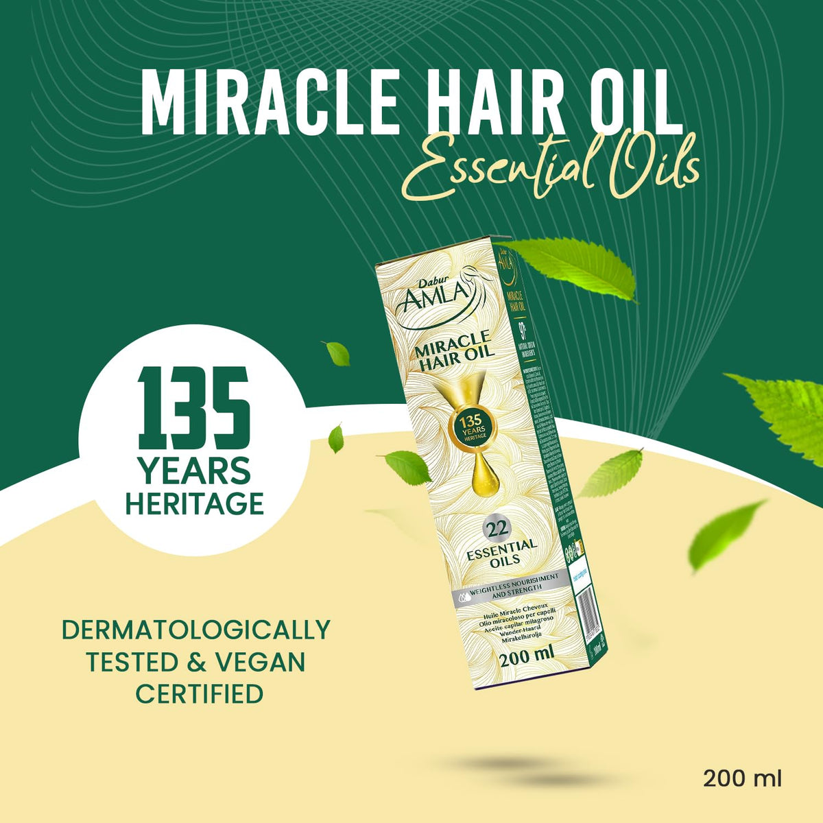 Dabur Amla Luxe Hair Oil - Lightweight Ayurvedic Hair Growth With Pure Amla and 22 Essential Oils, Nourishes and Conditions Scalp, Strengthens Roots, Adds Shine - Dermatologically Tested - 200 ml