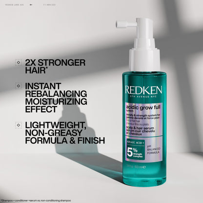 Redken Acidic Grow Full System Scalp & Hair Serum - Lightweight Leave-In Treatment for Rebalanced, Healthy-Looking Scalp and Fuller, Thicker Hair, With Azelaic Acid, 1.5 Fl Oz