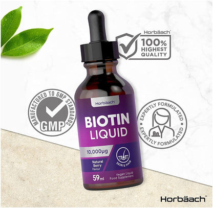 Biotin Liquid Drops for Hair & Skin Support - 10000 mcg Supplement - 59 ml Vitamin B7