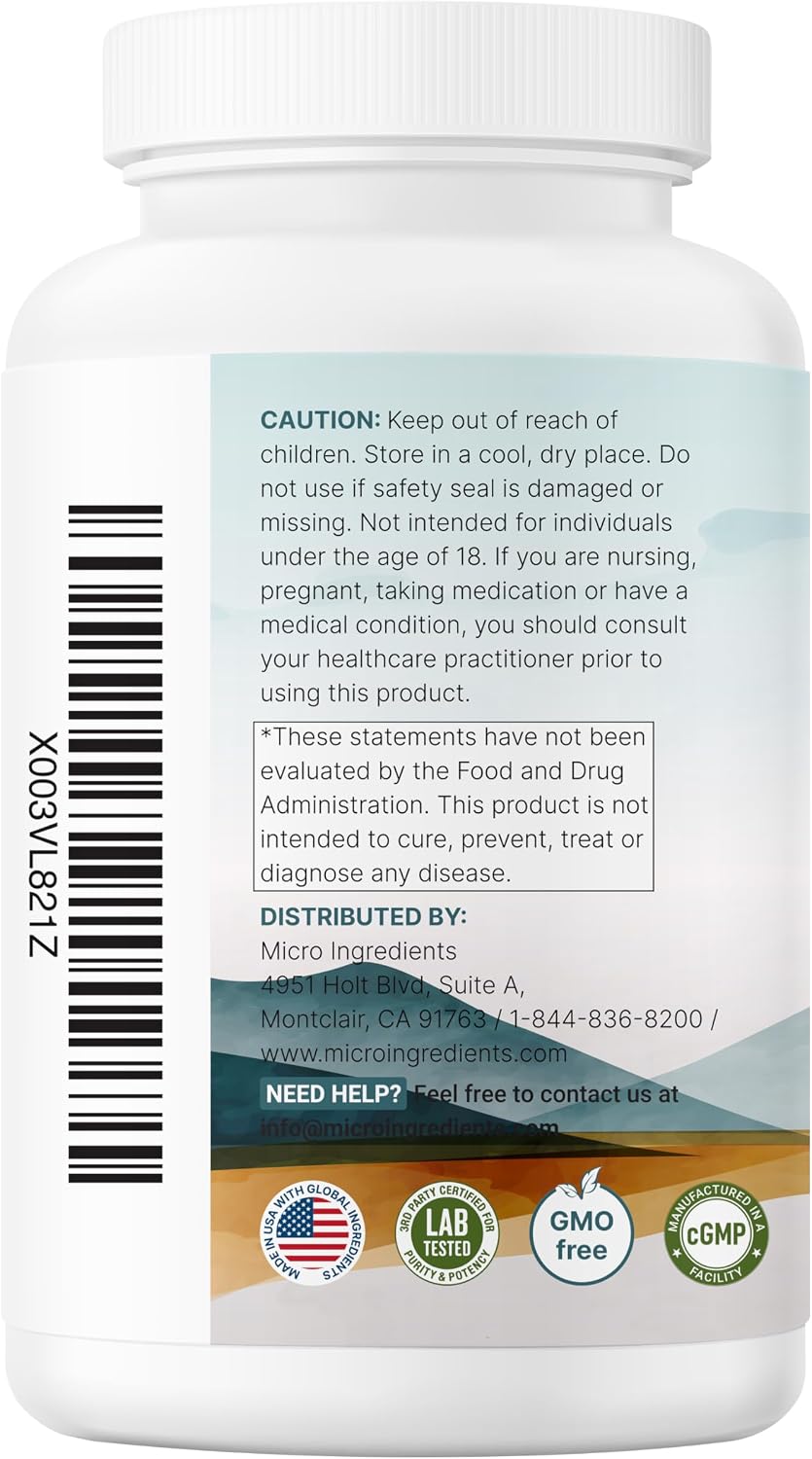 Micro Ingredients Magnesium Glycinate 500mg Per Serving, 240 Capsules - Potent Elemental Form, Chelated, High Absorption - Healthy Muscle, Bones, & Mood Support Supplement - Non-GMO