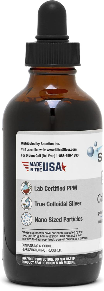 Ultra Silver® Colloidal Silver - 10,000 PPM, 4 Oz (118mL) - Mineral Supplement - True Colloidal Silver - with Dropper