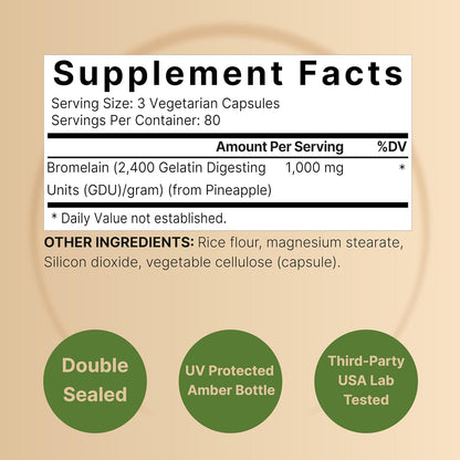 NatureBell Bromelain, 1,000mg Per Serving, 240 Veggie Capsules - 2,400 GDU – Digestive Enzymes & Joint Support Supplement – Proteolytic Enzymes for Digestion, Fresh Pineapple Source – Non-GMO