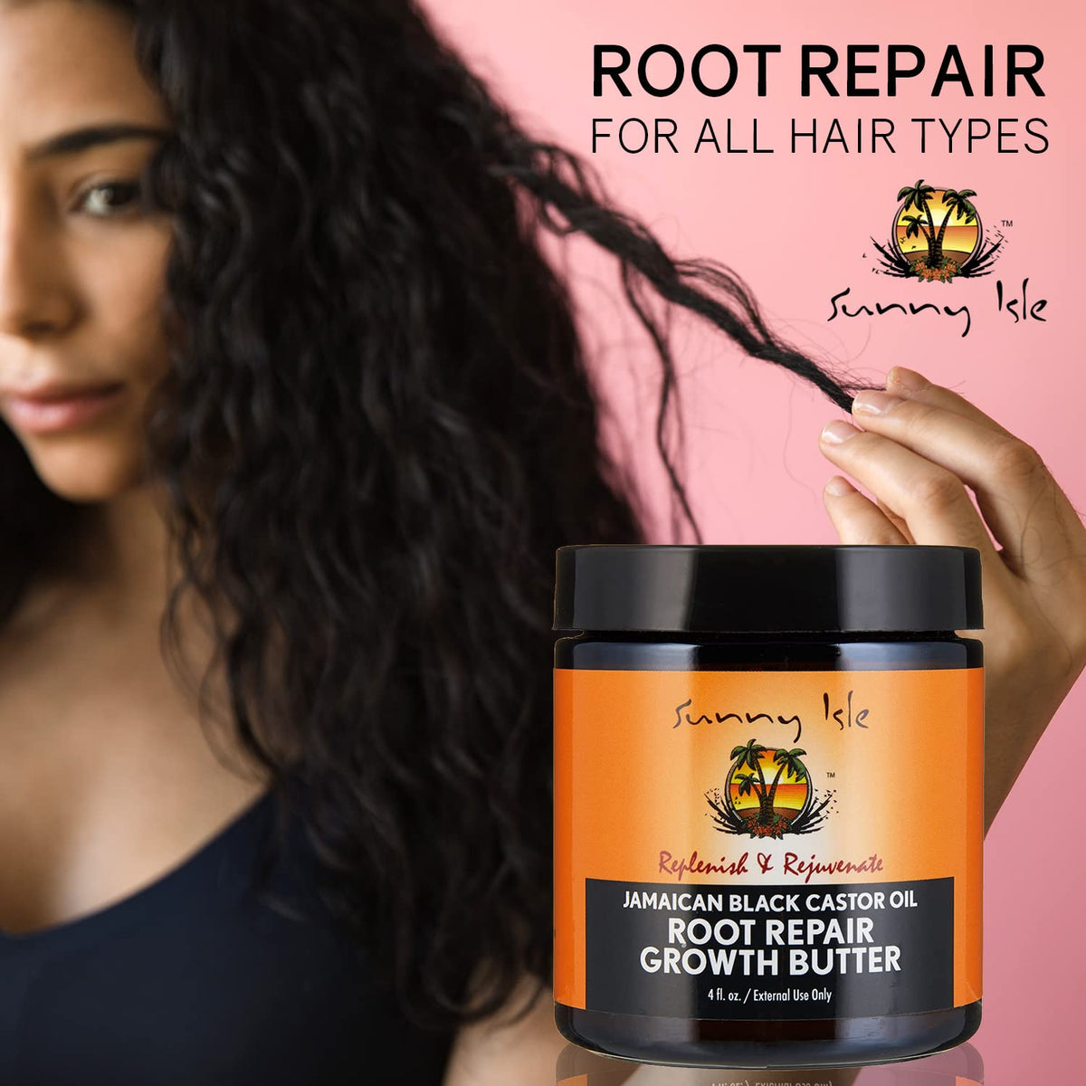 Sunny Isle Jamaican Black Castor Oil Root Repair Growth Butter 4oz - Restores & Revitalizes ALL Damaged Hair Types - Nutrient-Rich, Stimulates Hair Growth - Fights Dry, Itchy, Flaky Scalp