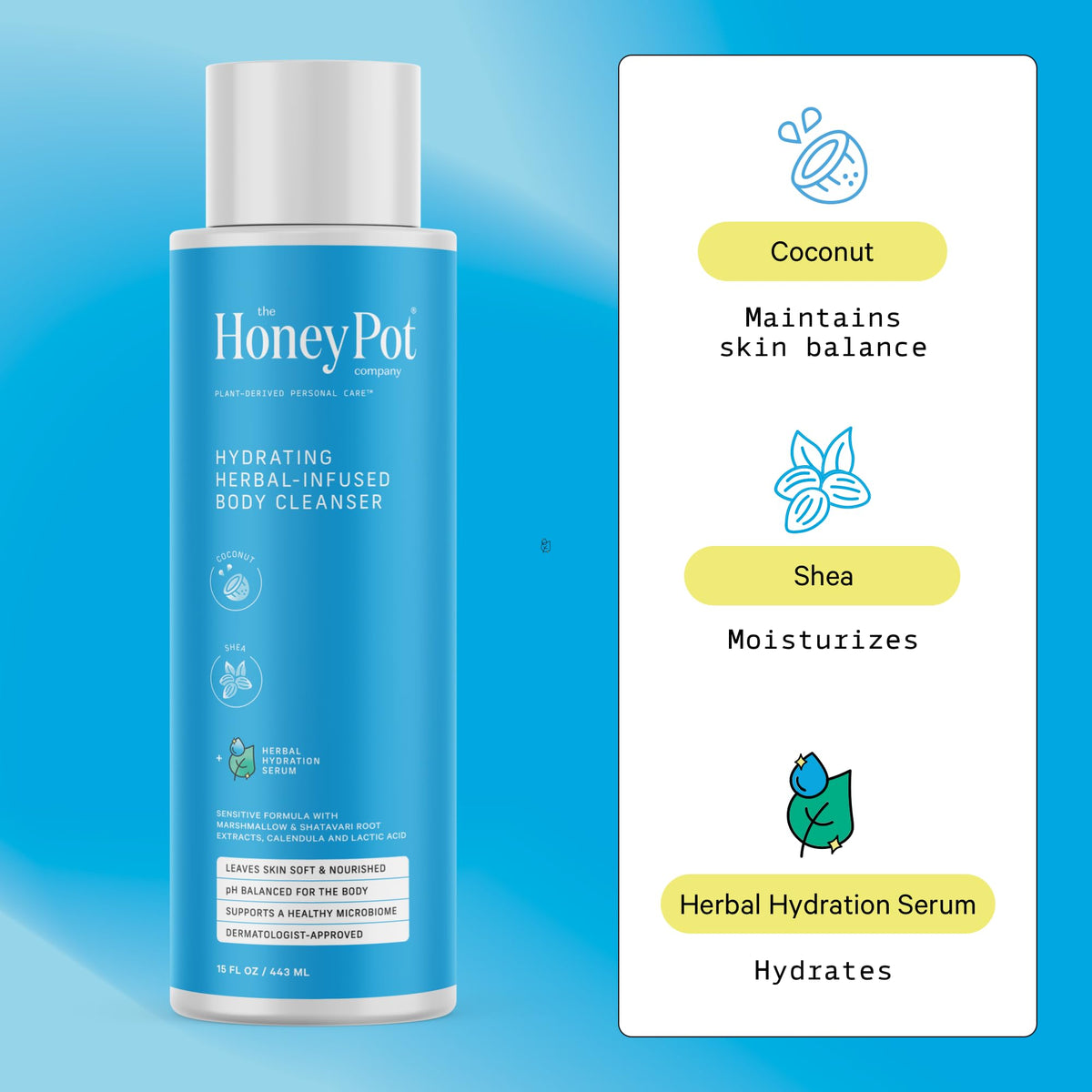 The Honey Pot Company - Body Wash for Women - Coconut Shea Hydrating Body Cleanser