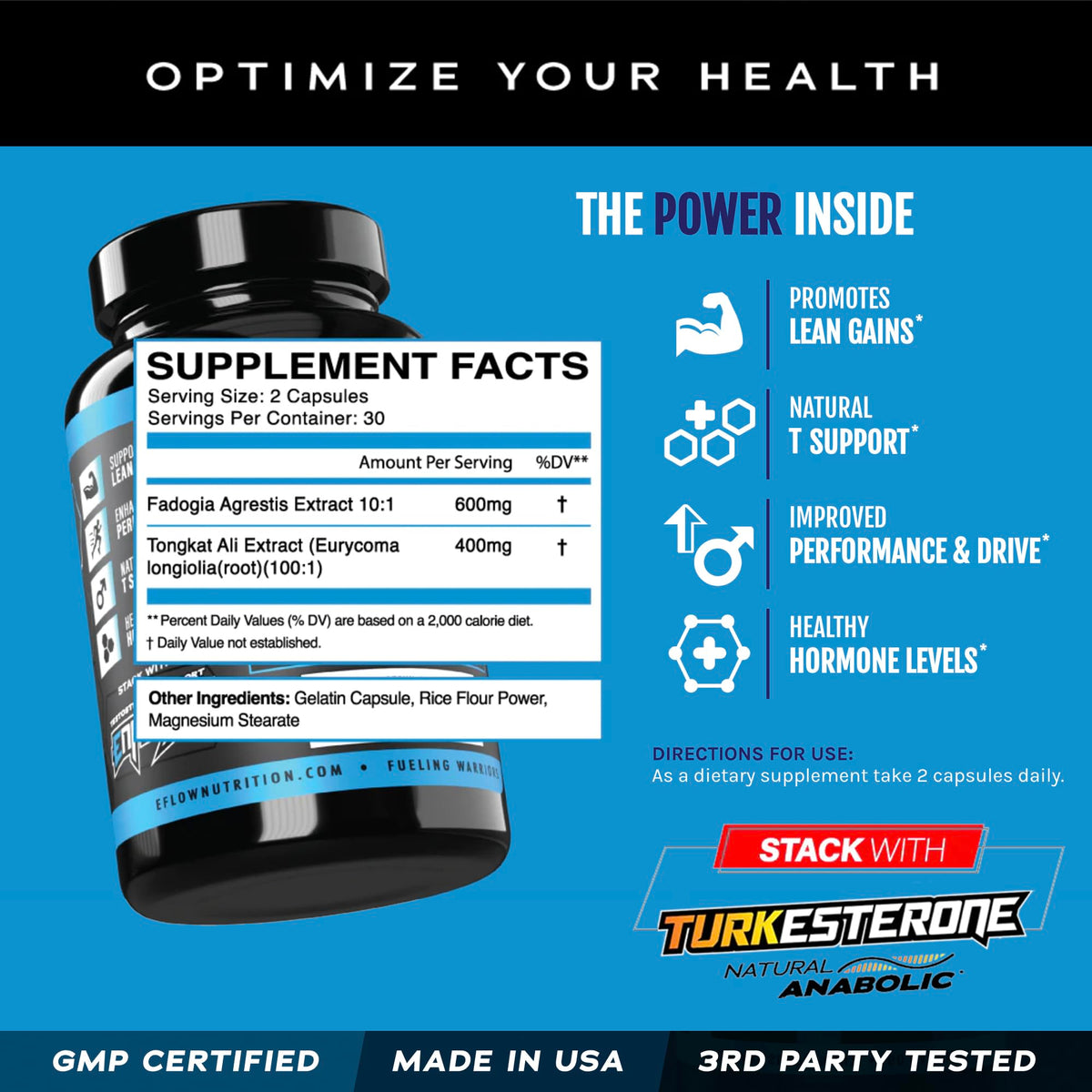 eFlow Nutrition Fadogia Agrestic + Tongkat Ali - [2-in-1] Natural Performance Supplement