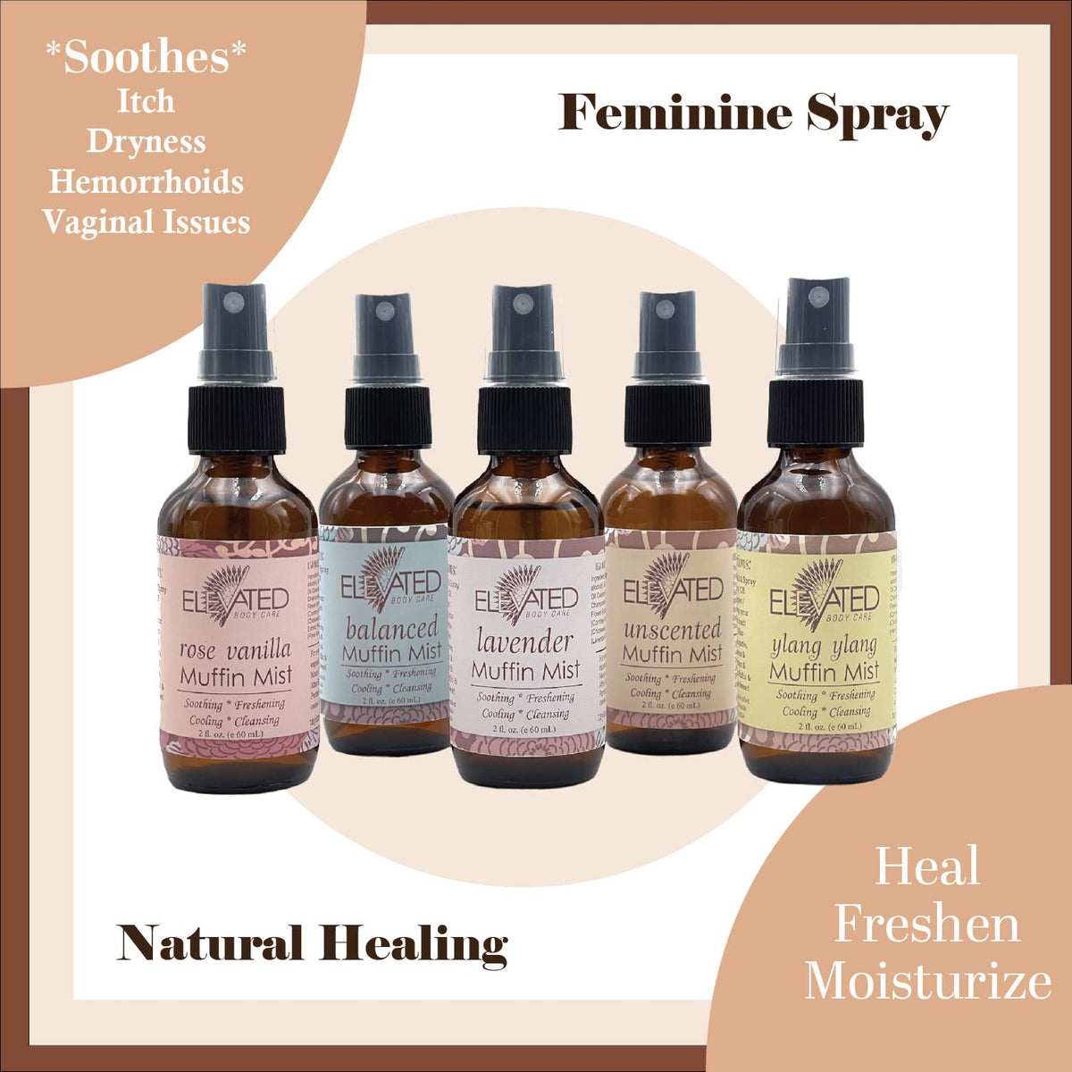ELEVATED Muffin Mist - Organic Natural Feminine Spray - 5 Scents - Yoni Oil - Vegan - Herbal Infused Oil