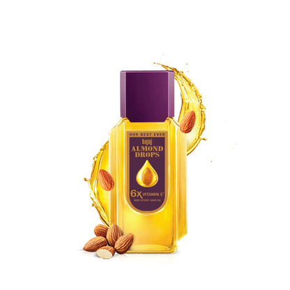 Bajaj Almond Drops Hair Oil, Almond Oil Enriched with 6X Vitamin E, Light and Non-Sticky, Hair Fall Control - 6.76 fl.oz (200ml)
