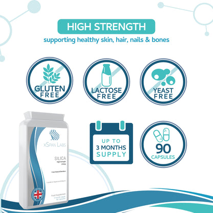 Silica 225mg - 90 Capsules - A Potent Highly Bioavailable Form - Naturally Sourced from Bamboo Extract - One-A-Day Vegan Capsules to Support Healthy Hair, Nails and Skin - Made in The UK