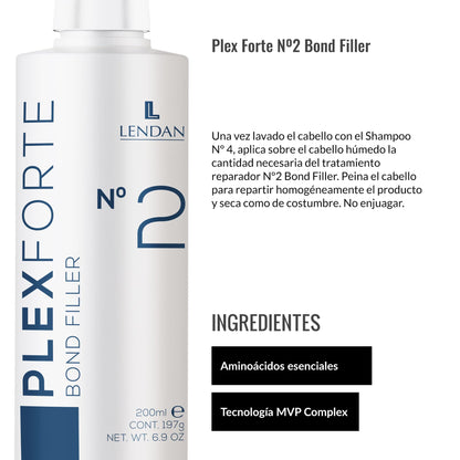 Lendan - Damaged Hair Repair Treatment - Plex Forte Nº2 Bond Filler - 200 ml - Strengthens Hair - Nourishes and Repairs Damaged Hair - Preserves Color Longer - Heat Protector