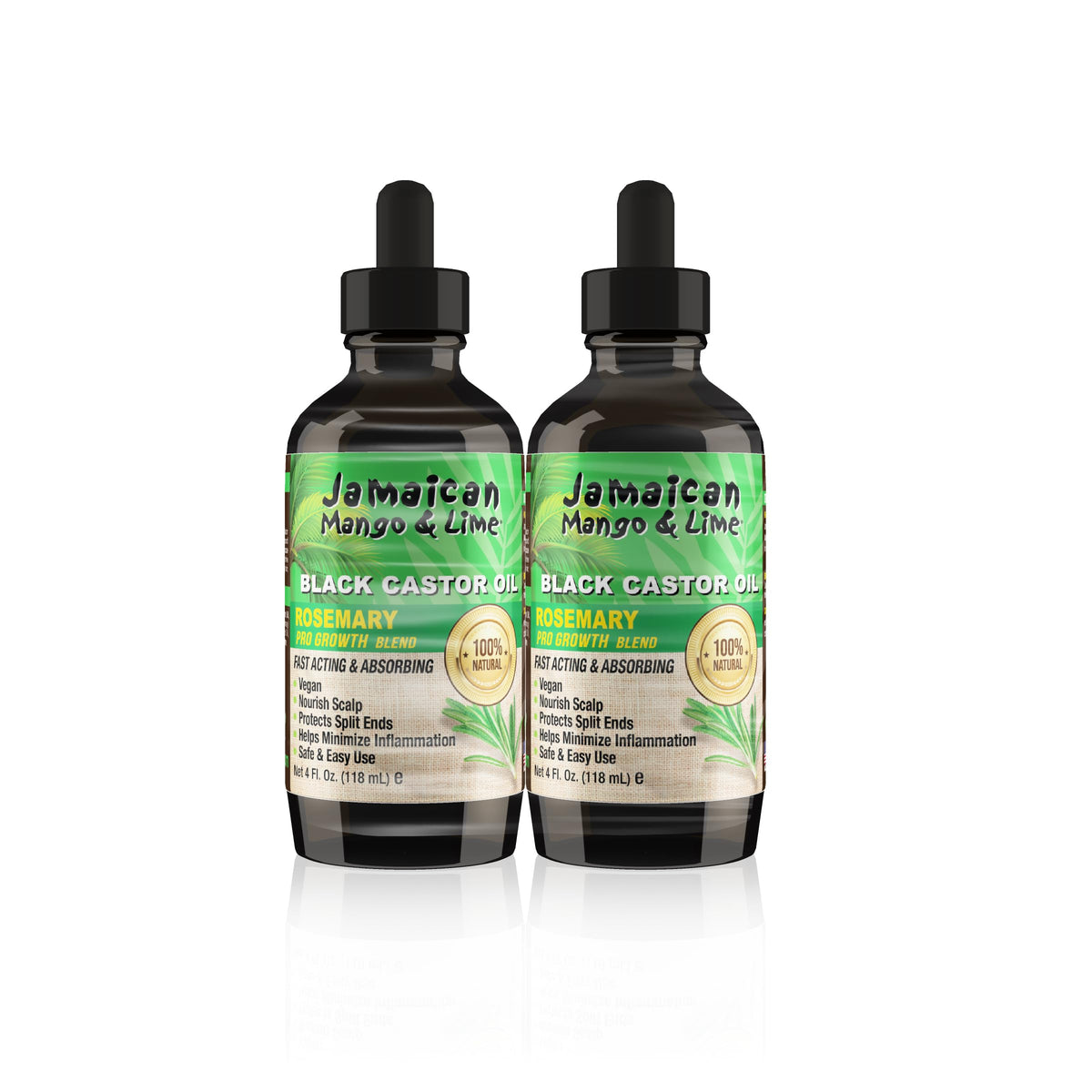 Jamaican Mango & Lime Black Castor Oil Rosemary - Strength & Shine - Lightweight Hair & Scalp Oil for Locs, Braids, Twists & Natural Hair - (4 fl oz, Pack of 2)