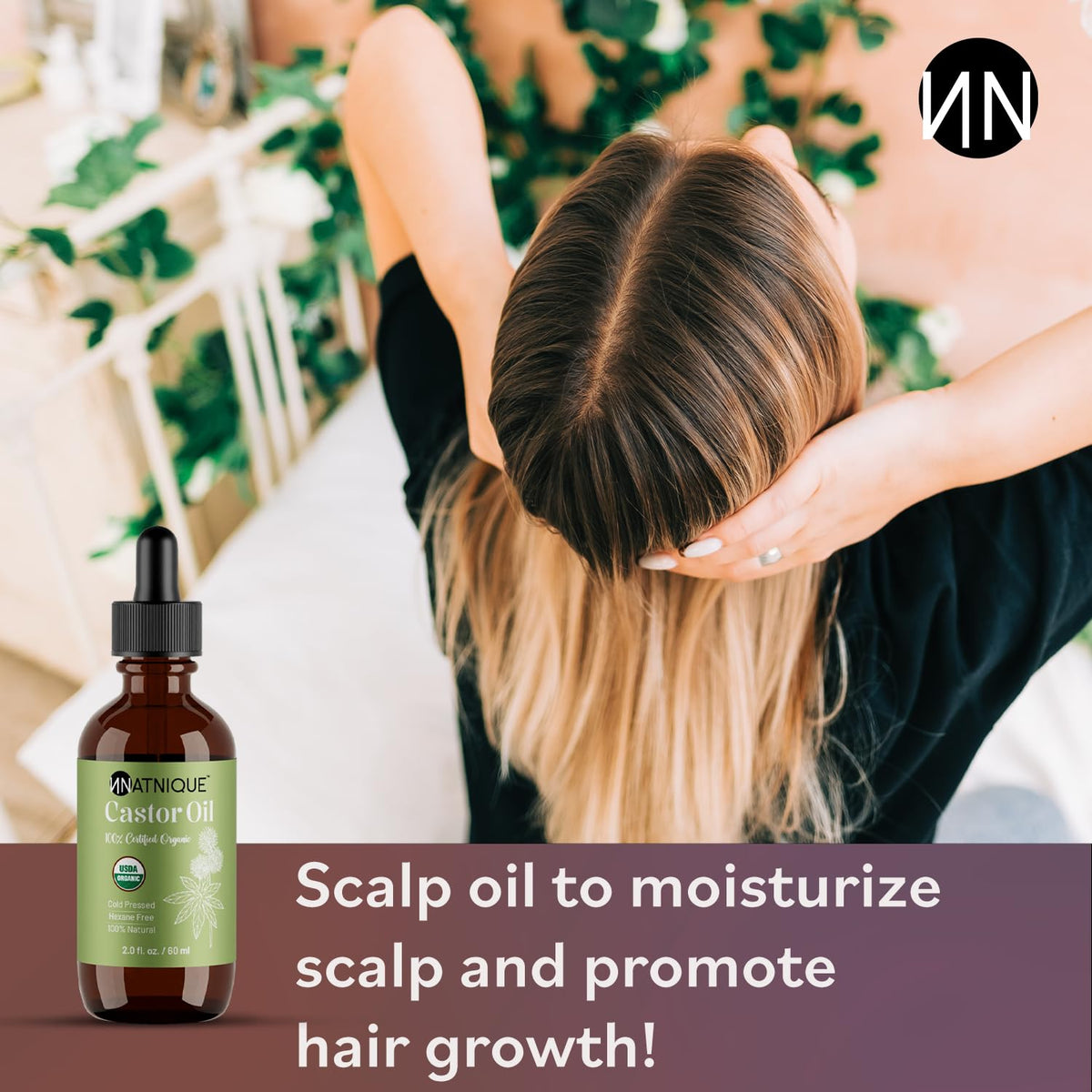 Natnique Castor Oil - USDA Certified Organic, 100% Pure Cold Pressed Unrefined Oil for Hair Growth, Eyelashes, Eyebrows & Scalp - Natural Skin Moisturizer, Lash Serum & Hair Treatment (2 Oz)