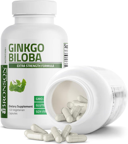Bronson Ginkgo Biloba Extra Strength Brain & Memory Support 120 Capsules - Vegetarian, Non-GMO, Gluten Free, Soy Free, Memory, Cognitive & Brain Health Support