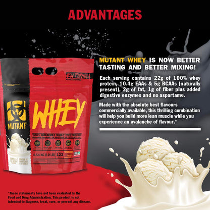 Mutant Whey - 100% Whey Protein Powder, Gourmet Taste, 22g of Protein, 10.4 g EAAs, 5 g BCAAs