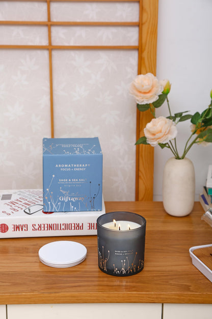 White Sage Sea Salt 3 Wick Candle 14.5 oz - Sage Candles for Cleansing House - Large Soy Candles