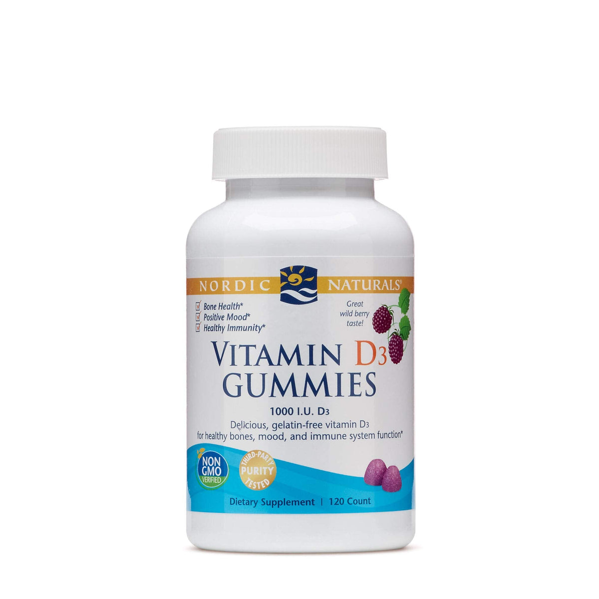 Nordic Naturals Vitamin D3 Gummies, Wild Berry - 120 Gummies - 1000 IU Vitamin D3