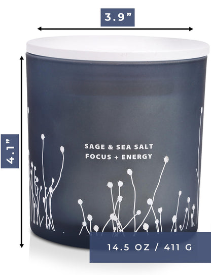 White Sage Sea Salt 3 Wick Candle 14.5 oz - Sage Candles for Cleansing House - Large Soy Candles