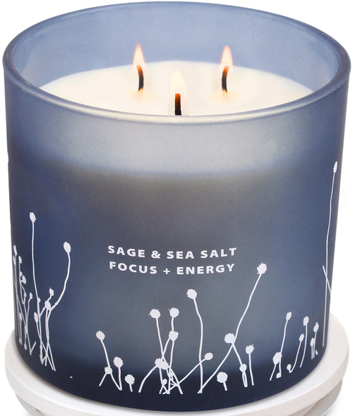 White Sage Sea Salt 3 Wick Candle 14.5 oz | Sage Candles for Cleansing House | Large Soy Candles