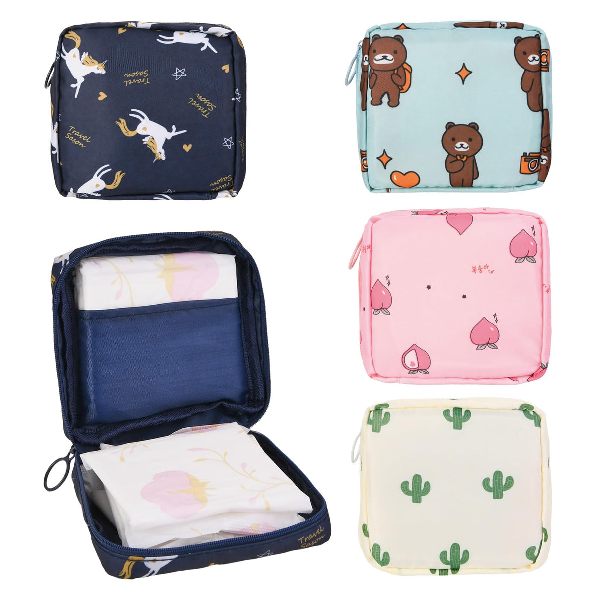 4Pcs Period Bag, Sanitary Pad Storage Bag Samll Period Pouch for Purse Cute Menstrual Period Bag