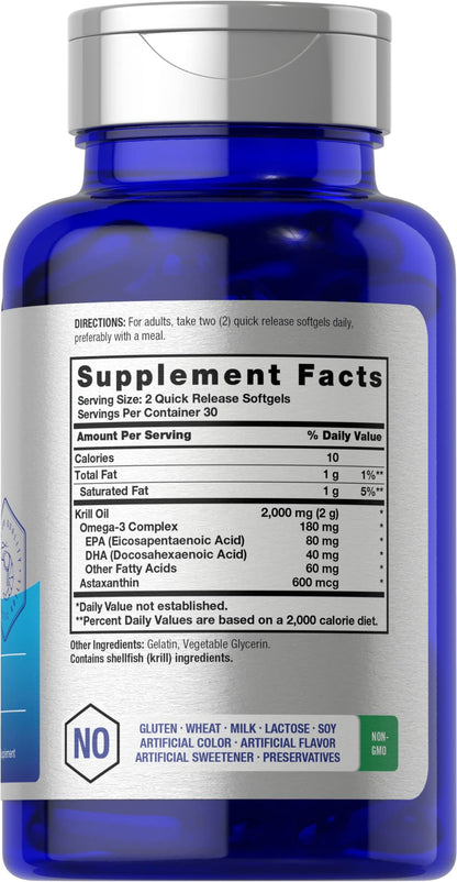Horbäach Antarctic Krill Oil 2000mg - 60 Softgel Capsules - Omega-3, EPA, DHA Supplemen